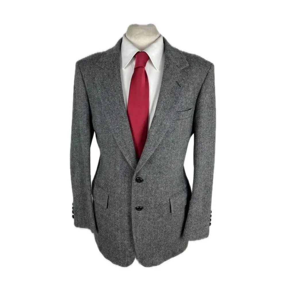 Oakton Men's Black/Gray Herringbone Blazer 44R Lined Tailored In U.S.A $395‎